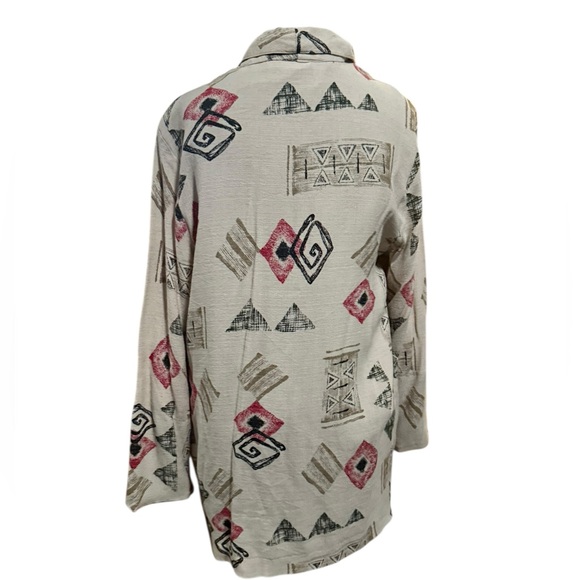 Vtg Dress Barn Abstract Print Draped Blazer Womens M Neutral Beige Boho Artsy - Picture 5 of 9